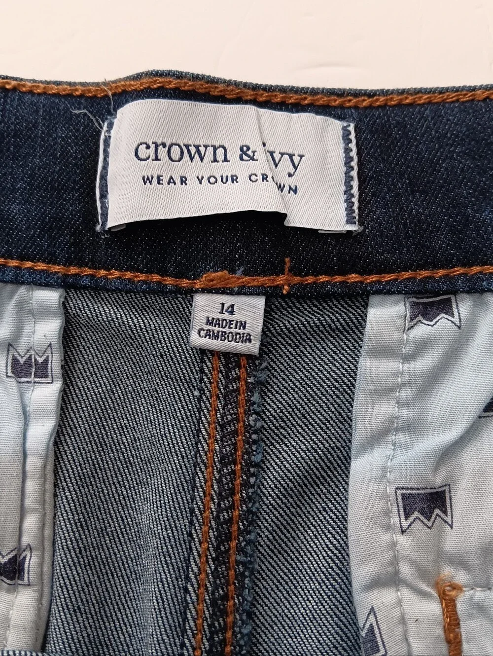 Crown & Ivy Wear Your Crown Blue Denim Envelope Shorts Wrap Front Sz 14 NWOT